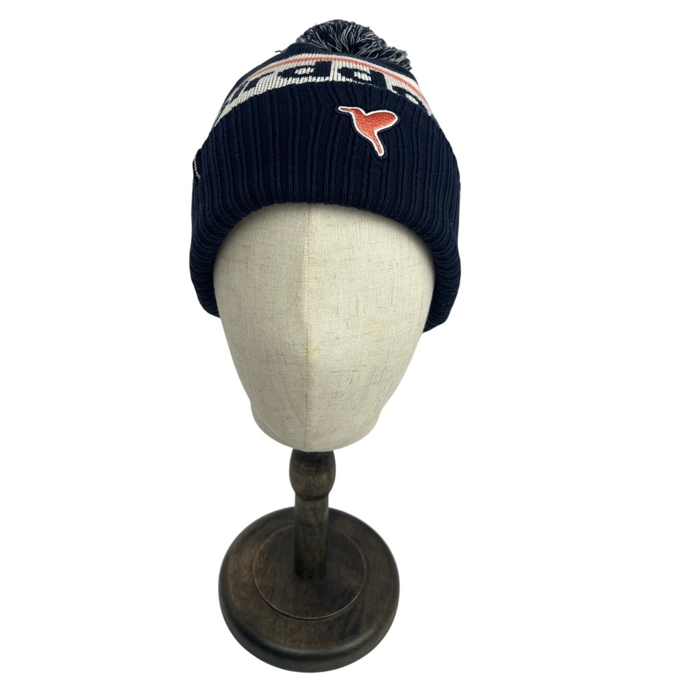 BirdDogs Navy Orange White Striped Knit Beanie Pom Pom Embroidered Logo Spellout